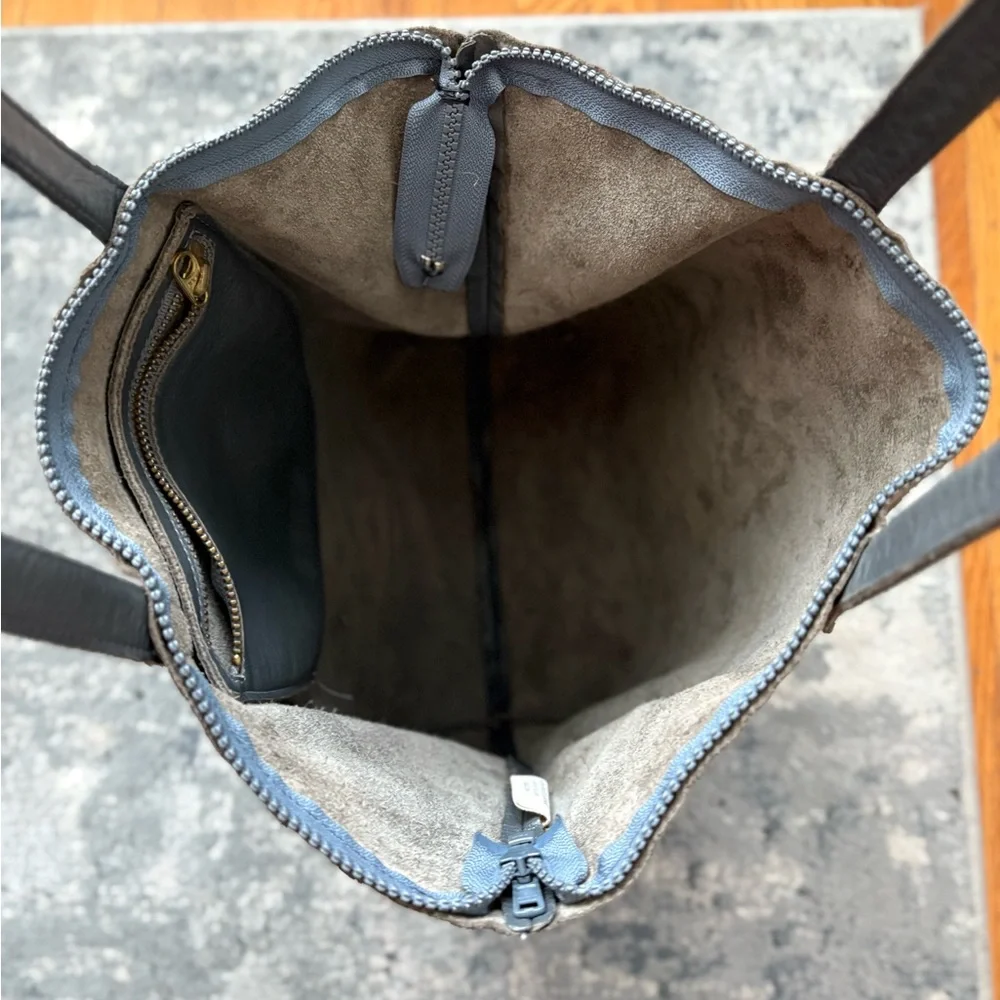 Rare Baggu Distressed Raw Milled Leather Tote, Slate Grey